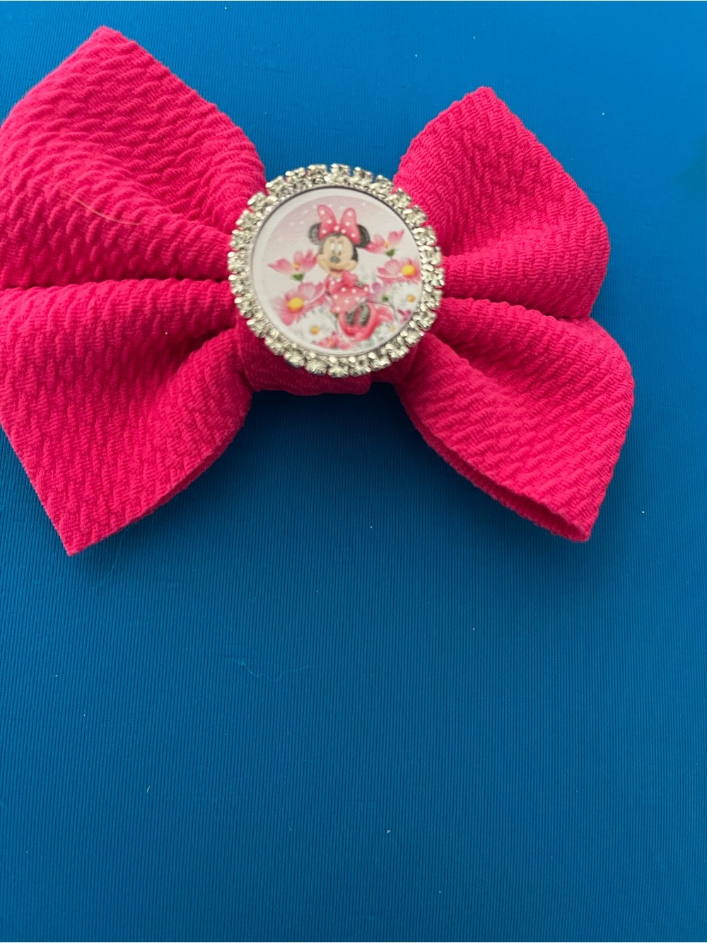 Hot Pink Bow Hair Clip with Minnie Accent